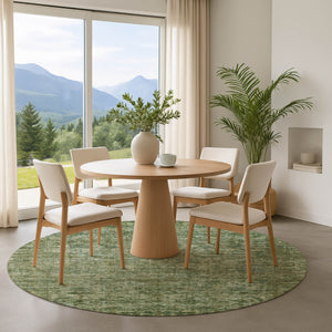 HomeRoots 8' Olive Green & Fern Green Round Rug - Washable, UV-Protected, Stain-Resistant for Any Space 699906