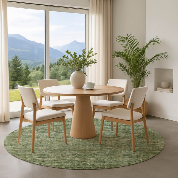 HomeRoots 8' Olive Green & Fern Green Round Rug - Washable, UV-Protected, Stain-Resistant for Any Space 699906