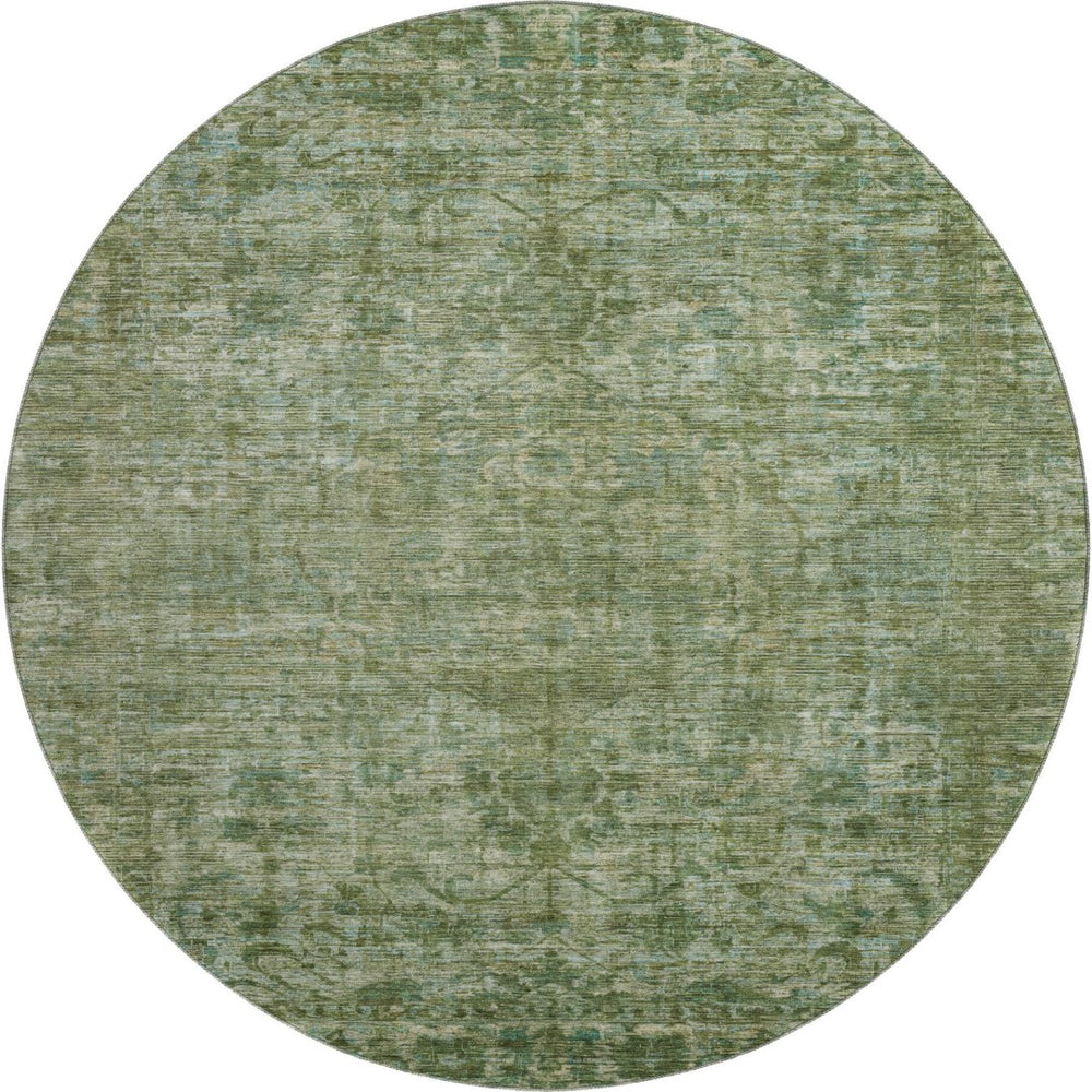 HomeRoots 8' Olive Green & Fern Green Round Rug - Washable, UV-Protected, Stain-Resistant for Any Space 699906