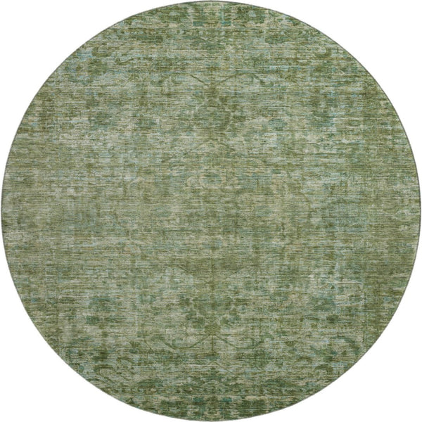 HomeRoots 8' Olive Green & Fern Green Round Rug - Washable, UV-Protected, Stain-Resistant for Any Space 699906
