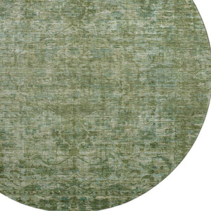 HomeRoots 8' Olive Green & Fern Green Round Rug - Washable, UV-Protected, Stain-Resistant for Any Space 699906
