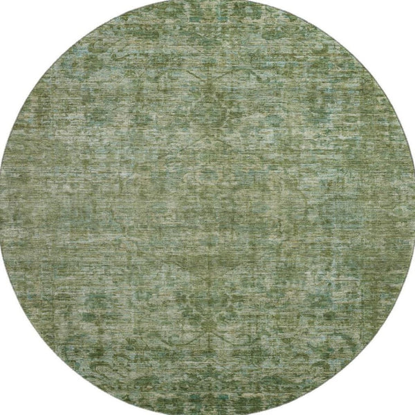 HomeRoots 8' Olive Green & Fern Green Round Rug - Washable, UV-Protected, Stain-Resistant for Any Space 699906