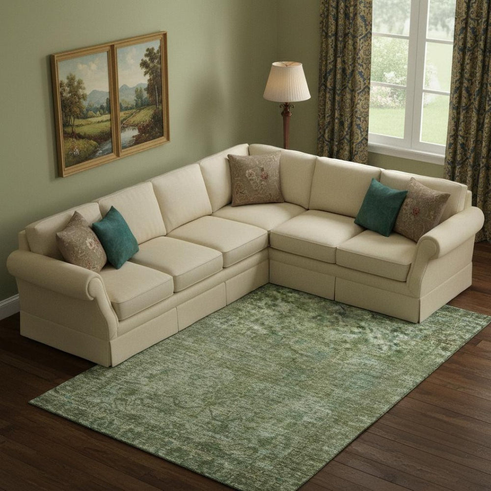 HomeRoots 9' X 12' Olive & Fern Green Oriental Area Rug – Washable, UV Protected, Stain-Resistant & Non-Slip! 699908