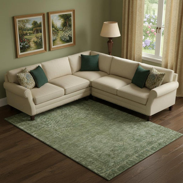 HomeRoots 10' Olive Green & Fern Green Oriental Area Rug - Washable, UV-Protected, Stain-Resistant Elegance 699909