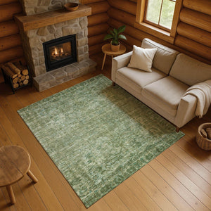 HomeRoots 10' Olive Green & Fern Green Oriental Area Rug - Washable, UV-Protected, Stain-Resistant Elegance 699909