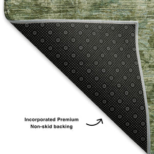 HomeRoots 10' Olive Green & Fern Green Oriental Area Rug - Washable, UV-Protected, Stain-Resistant Elegance 699909