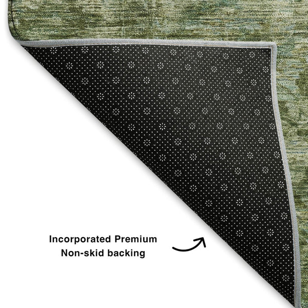HomeRoots 10' Olive Green & Fern Green Oriental Area Rug - Washable, UV-Protected, Stain-Resistant Elegance 699909