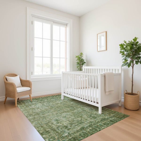 HomeRoots 10' Olive Green & Fern Green Oriental Area Rug - Washable, UV-Protected, Stain-Resistant Elegance 699909