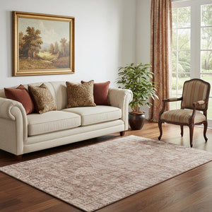 HomeRoots 5' X 8' Oriental Area Rug in Rust & Beige - Washable, UV Protected, Stain Resistant for Easy Care 699911