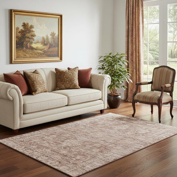 HomeRoots 5' X 8' Oriental Area Rug in Rust & Beige - Washable, UV Protected, Stain Resistant for Easy Care 699911