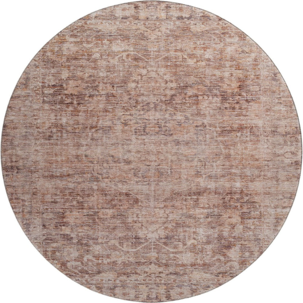 HomeRoots 8' Washable Oriental Round Rug in Rust & Beige – UV Protected, Stain Resistant, and Durable Design 699912