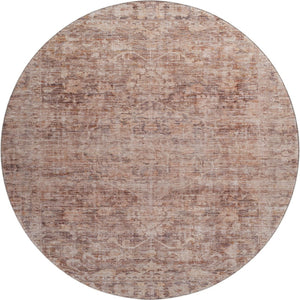 HomeRoots 8' Washable Oriental Round Rug in Rust & Beige – UV Protected, Stain Resistant, and Durable Design 699912