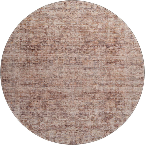 HomeRoots 8' Washable Oriental Round Rug in Rust & Beige – UV Protected, Stain Resistant, and Durable Design 699912