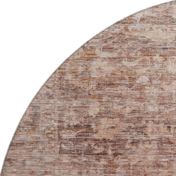 HomeRoots 8' Washable Oriental Round Rug in Rust & Beige – UV Protected, Stain Resistant, and Durable Design 699912