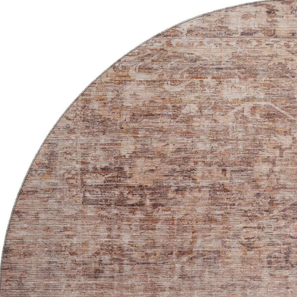 HomeRoots 8' Washable Oriental Round Rug in Rust & Beige – UV Protected, Stain Resistant, and Durable Design 699912