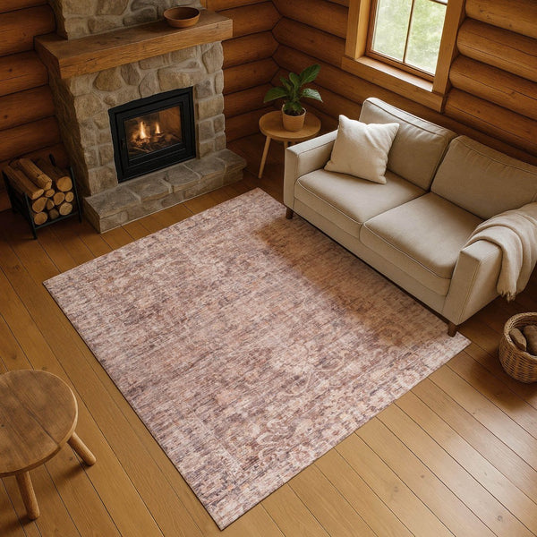 HomeRoots 9' X 12' Elegant Rust and Beige Oriental Area Rug – UV Protected, Washable, Stain-Resistant Design 699914