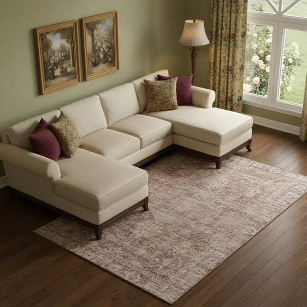 HomeRoots 10' X 14' Washable Rust & Beige Oriental Area Rug with UV Protection for Busy Homes & Spaces 699915