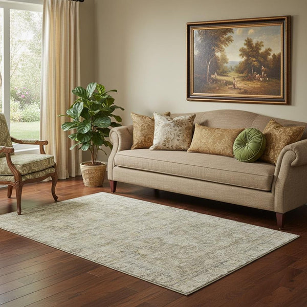 HomeRoots 5' X 8' Pewter and Silver Oriental Washable Area Rug - Durable, Stylish, & UV Protected for Homes 699917