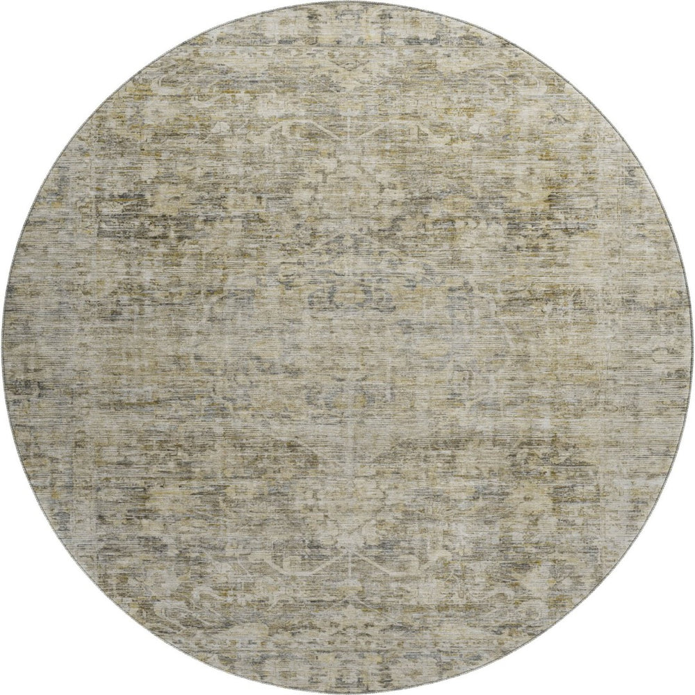 HomeRoots 8' Elegant Pewter and Silver Oriental Round Rug with Stain Resistance, UV Protection & Easy Care 699918