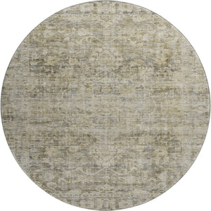 HomeRoots 8' Elegant Pewter and Silver Oriental Round Rug with Stain Resistance, UV Protection & Easy Care 699918