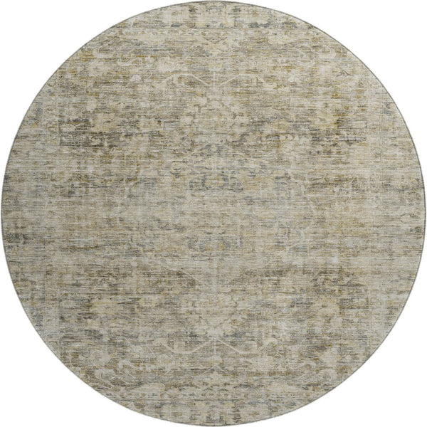 HomeRoots 8' Elegant Pewter and Silver Oriental Round Rug with Stain Resistance, UV Protection & Easy Care 699918