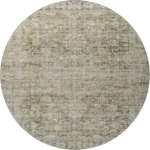 HomeRoots 8' Elegant Pewter and Silver Oriental Round Rug with Stain Resistance, UV Protection & Easy Care 699918