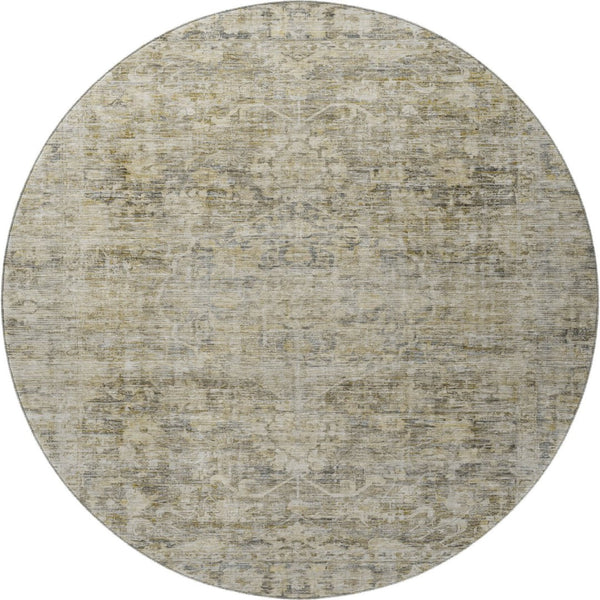 HomeRoots 8' Elegant Pewter and Silver Oriental Round Rug with Stain Resistance, UV Protection & Easy Care 699918