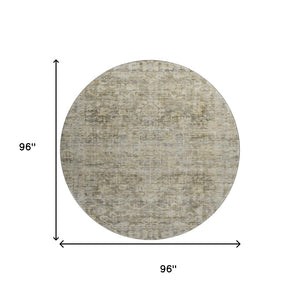 HomeRoots 8' Elegant Pewter and Silver Oriental Round Rug with Stain Resistance, UV Protection & Easy Care 699918