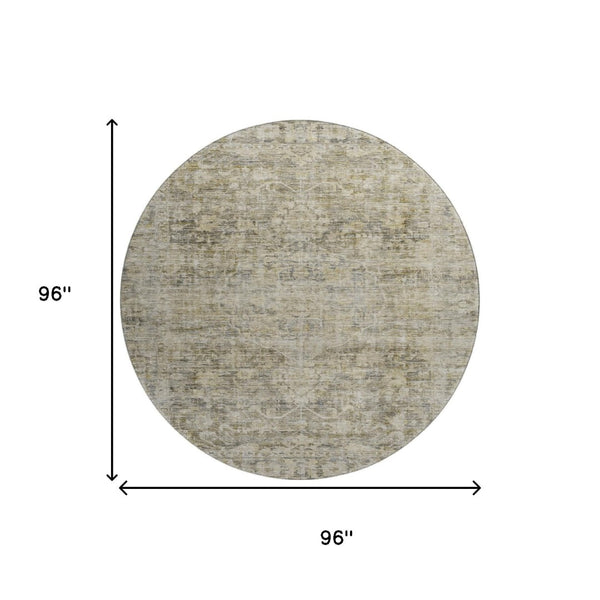 HomeRoots 8' Elegant Pewter and Silver Oriental Round Rug with Stain Resistance, UV Protection & Easy Care 699918