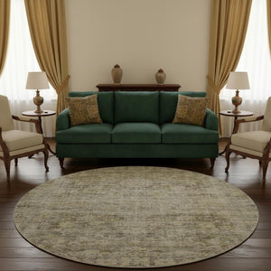 HomeRoots 8' Elegant Pewter and Silver Oriental Round Rug with Stain Resistance, UV Protection & Easy Care 699918