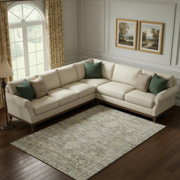 HomeRoots 10' X 14' Pewter & Silver Oriental Area Rug - Washable, Stain-Resistant, UV-Protected for Style! 699921