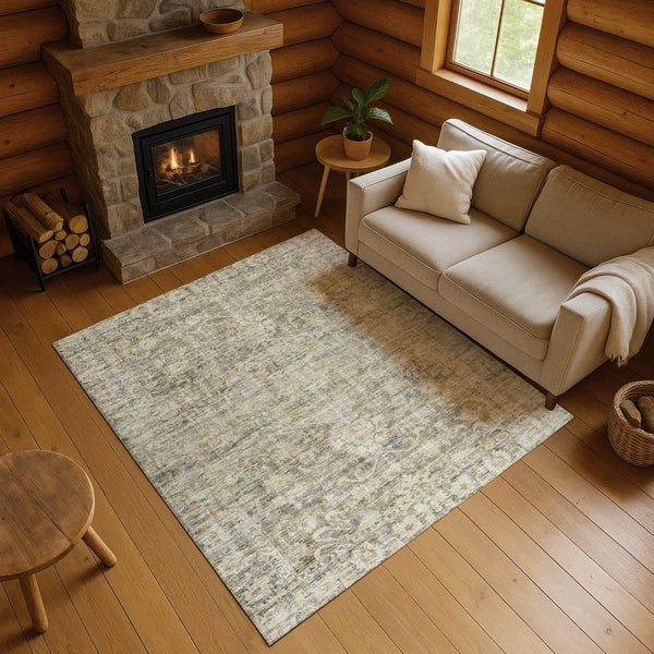 HomeRoots 10' X 14' Pewter & Silver Oriental Area Rug - Washable, Stain-Resistant, UV-Protected for Style! 699921