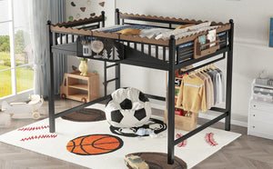 English Elm Twin Kids Platform Bed with Trundle Staircase Bookshelf and Rounded Safety Rails W1580S00382