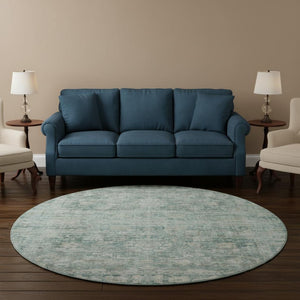 HomeRoots 8' Elegant Teal and Beige Oriental Round Rug - Washable, Stain-Resistant, UV Protected for Homes 699924