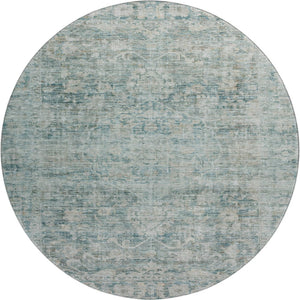 HomeRoots 8' Elegant Teal and Beige Oriental Round Rug - Washable, Stain-Resistant, UV Protected for Homes 699924