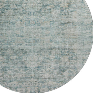 HomeRoots 8' Elegant Teal and Beige Oriental Round Rug - Washable, Stain-Resistant, UV Protected for Homes 699924