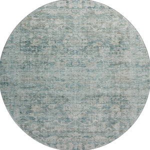 HomeRoots 8' Elegant Teal and Beige Oriental Round Rug - Washable, Stain-Resistant, UV Protected for Homes 699924