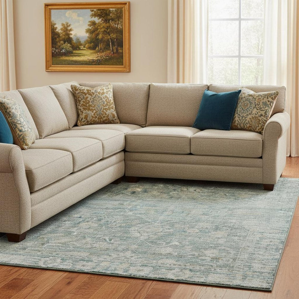 HomeRoots 8' X 10' Teal and Beige Oriental Area Rug - Stylish, Washable, UV-Protected for Family Homes! 699925