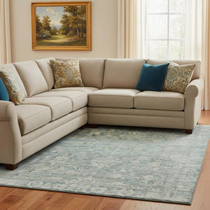 HomeRoots 8' X 10' Teal and Beige Oriental Area Rug - Stylish, Washable, UV-Protected for Family Homes! 699925