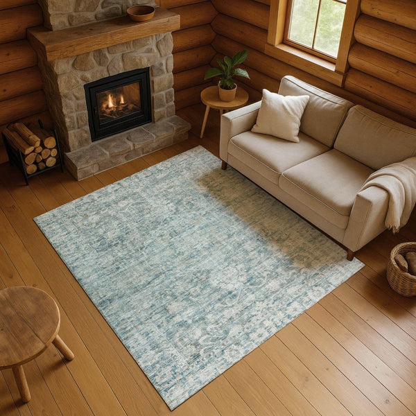 HomeRoots 9' X 12' Teal & Beige Oriental Washable Area Rug - UV Protected, Stain Resistant & Non-Slip Design 699926