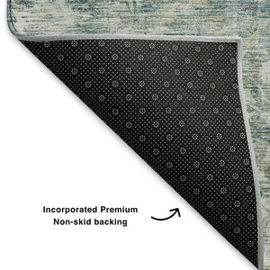 HomeRoots 9' X 12' Teal & Beige Oriental Washable Area Rug - UV Protected, Stain Resistant & Non-Slip Design 699926