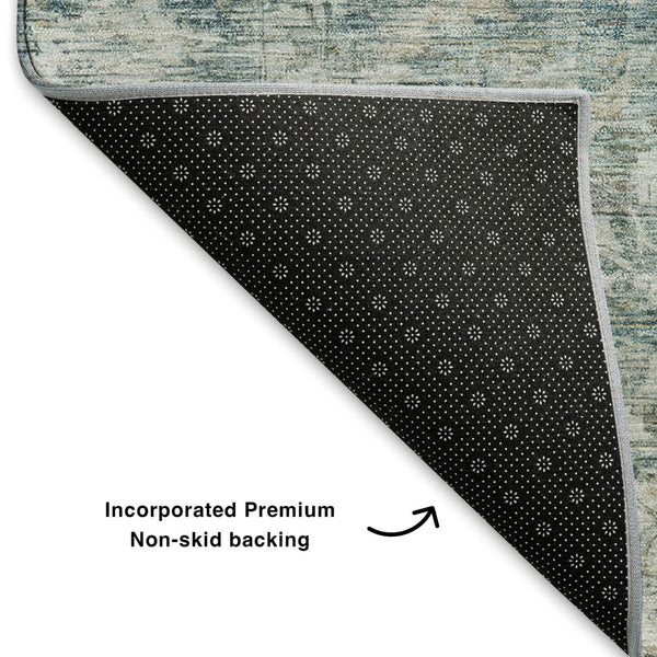 HomeRoots 9' X 12' Teal & Beige Oriental Washable Area Rug - UV Protected, Stain Resistant & Non-Slip Design 699926