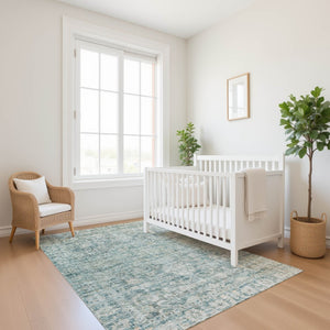 HomeRoots 9' X 12' Teal & Beige Oriental Washable Area Rug - UV Protected, Stain Resistant & Non-Slip Design 699926