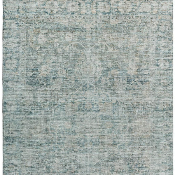 HomeRoots 9' X 12' Teal & Beige Oriental Washable Area Rug - UV Protected, Stain Resistant & Non-Slip Design 699926