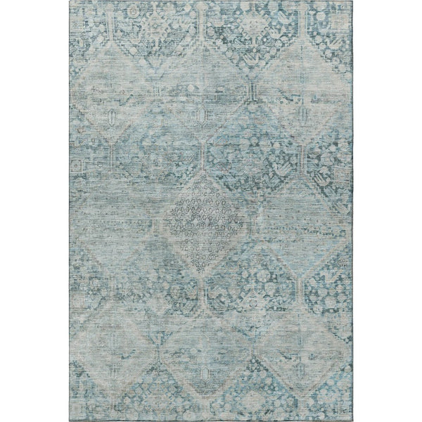 HomeRoots 5' X 8' Stylish Blue-Gray & Silver Geometric Washable Area Rug with UV Protection for High-Traffic Areas 699929