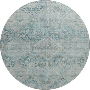 HomeRoots 8' Blue Gray and Silver Geometric Washable Round Rug - Durable, Stylish, Stain Resistant, UV Protected 699930