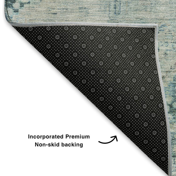 HomeRoots 8' Blue Gray and Silver Geometric Washable Round Rug - Durable, Stylish, Stain Resistant, UV Protected 699930