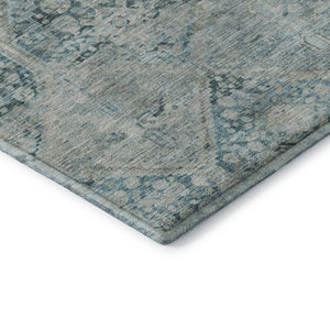 HomeRoots 8' Blue Gray and Silver Geometric Washable Round Rug - Durable, Stylish, Stain Resistant, UV Protected 699930