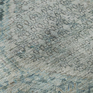HomeRoots 8' Blue Gray and Silver Geometric Washable Round Rug - Durable, Stylish, Stain Resistant, UV Protected 699930