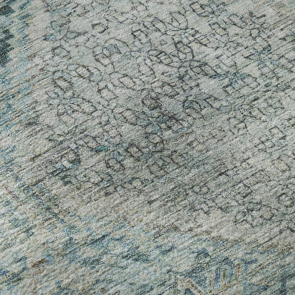HomeRoots 8' Blue Gray and Silver Geometric Washable Round Rug - Durable, Stylish, Stain Resistant, UV Protected 699930